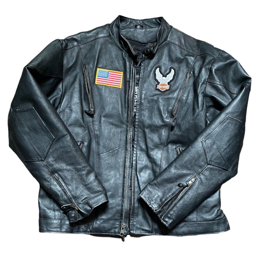 Bikers Dream Apparel Sz 50 XLG Leather Jacket Thinsulate HD Eagle USA Flag Vtg